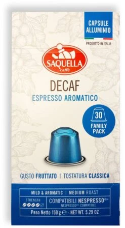 Saquella NEW Espresso Decaf Nespresso-Compatible Decaf Coffee Capsules 30 Pcs